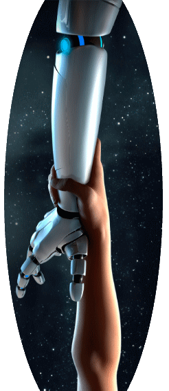 AI robot and human hands