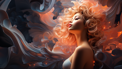 Fantasy portrate of beautiful girl with hair blowing through a rainbow of vibrant colors