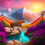 AI art tool NightCafe created image of a tiger walking through a fururistic landscape