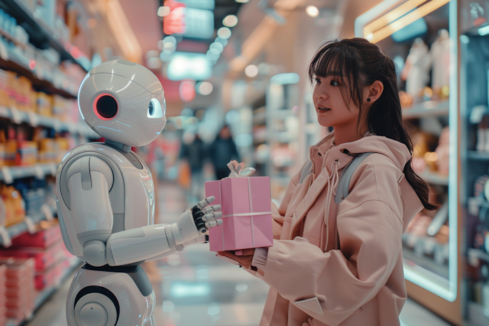 AI bot assisting an online shopper in a store for AI-enhanced e-commerce.